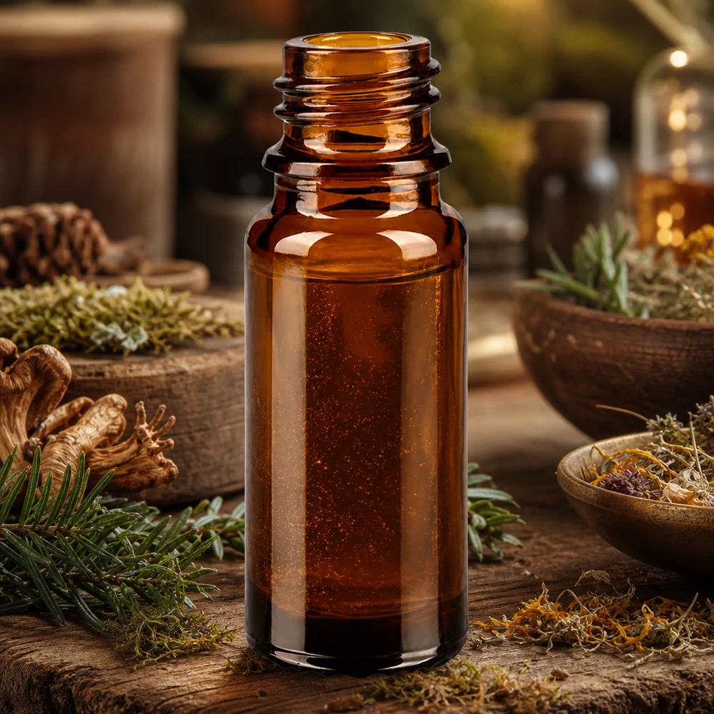Bruine glazen fles 10ml 10ml bruin apothekersflesje ApoGlas met dennenappels en naaldbomen voor natuurlijke remedies en tincturen