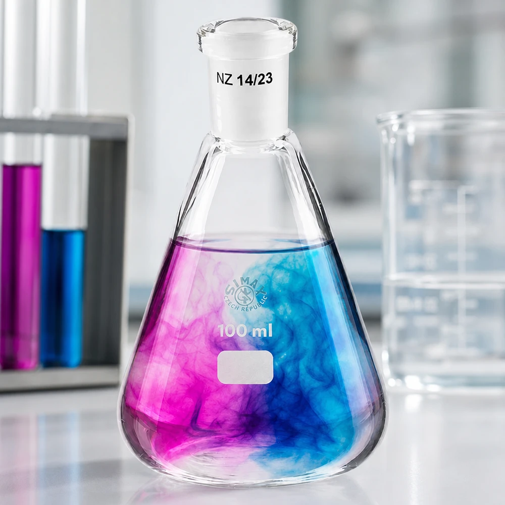 Erlenmeyer 100ml nauwe hals borosilicaat met slijpstuk 14/23 Erlenmeyer 100ml nauwe hals borosilicaat met slijpstuk 14/23