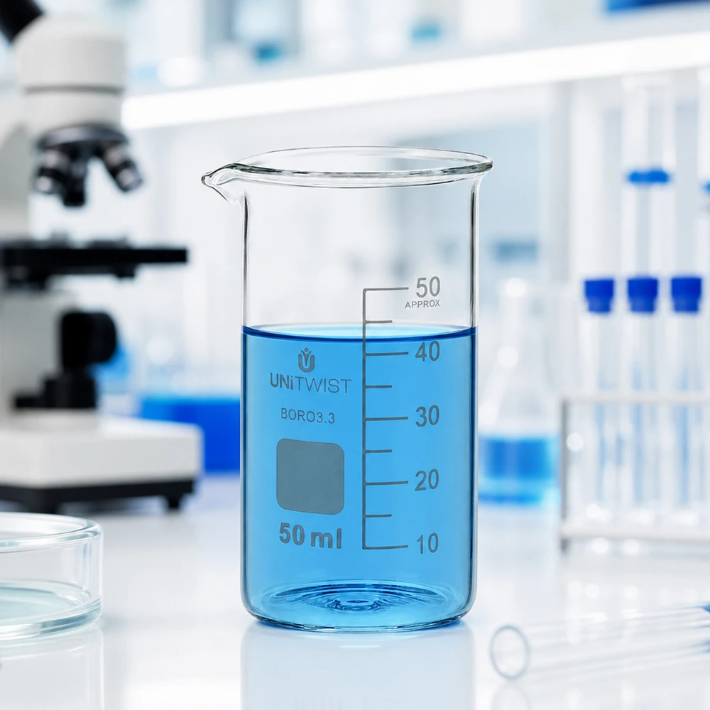Beker 50ml borosilicaat, hoge vorm UNITWIST UNITWIST bekerglas, hoog model, 50 ml, chemisch bestendig borosilicaatglas voor laboratoriumgebruik