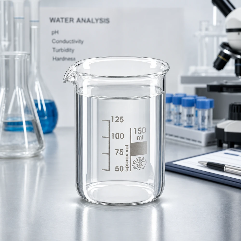 Bekerglas 150 ml van hittebestendig borosilicaatglas (laag model) Transparant laboratoriumbekerglas 150 ml van robuust borosilicaatglas met duidelijke volume-indicator