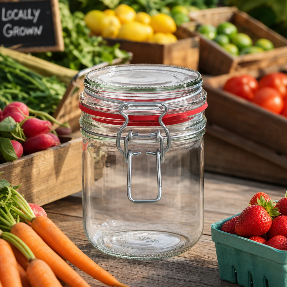 400 ml voorraadpot type G met beugelsluiting UN.. 400 ml ronde pot met draaidop van robuust helder glas voor een duurzame keukenorganisatie