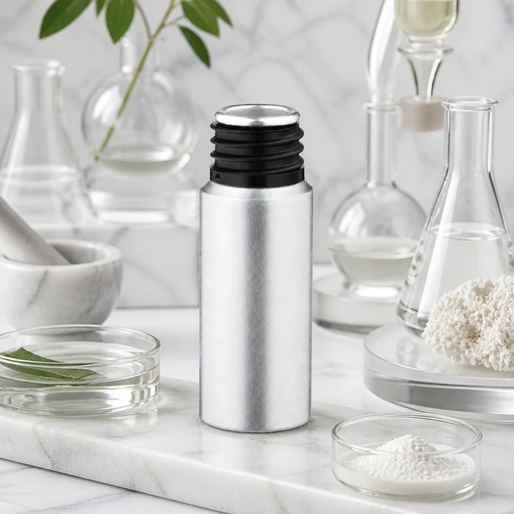 20 ml aluminium fles gebeitst zonder sluiting Ronde aluminium fles van 20 ml met gebeitst oppervlak en praktische dop