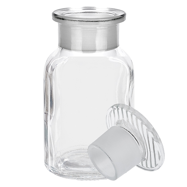 Apothekersfles met brede hals, 100 ml, helder, met glazen stop, vervaardigd uit hoogwaardig borosilicaatglas