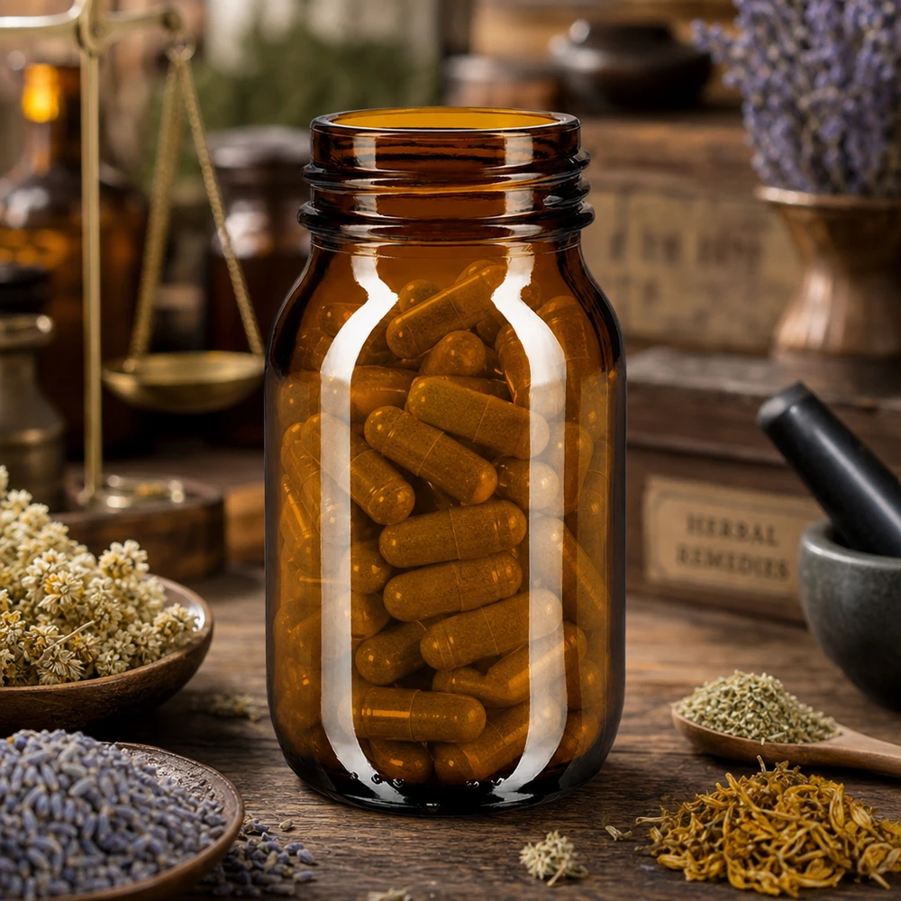 Fles met wijde hals 100 ml bruin glas met DIN 32 opening zonder sluiting 100ml amberkleurig glazen flesje met wijde hals, ideaal voor voedingssupplementen en kruiden