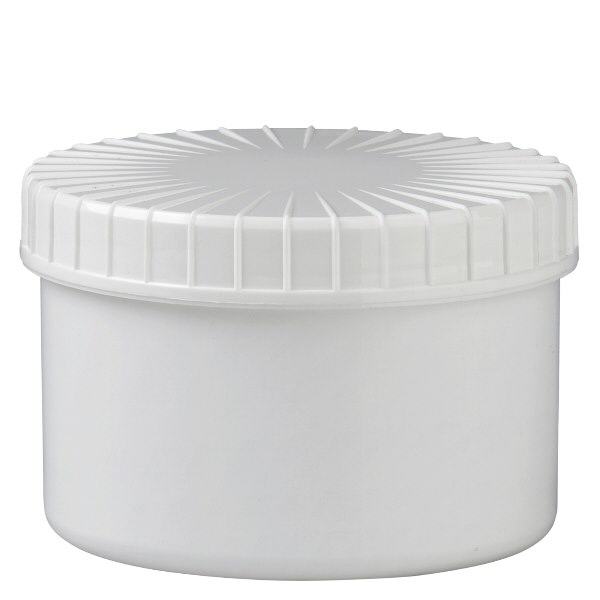 Kunststof pot 250 ml transparant met geribbeld wit schroefdeksel van PE, type sluiting Standaard