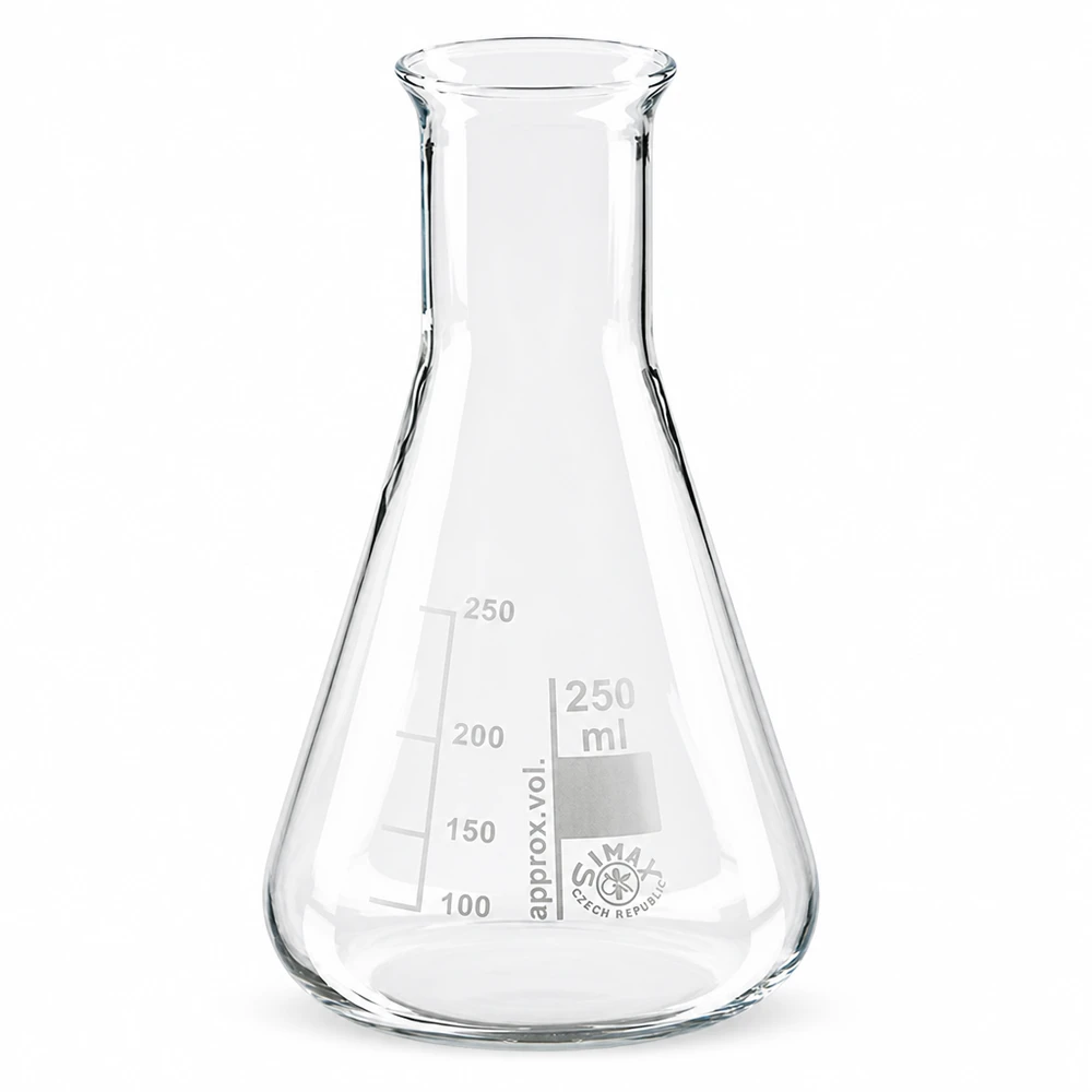 Erlenmeyer 250ml nauwe hals borosilicaat met afgeronde rand Erlenmeyer met een inhoud van 250 ml met maataanduidingen gemaakt van hittebestendig glas