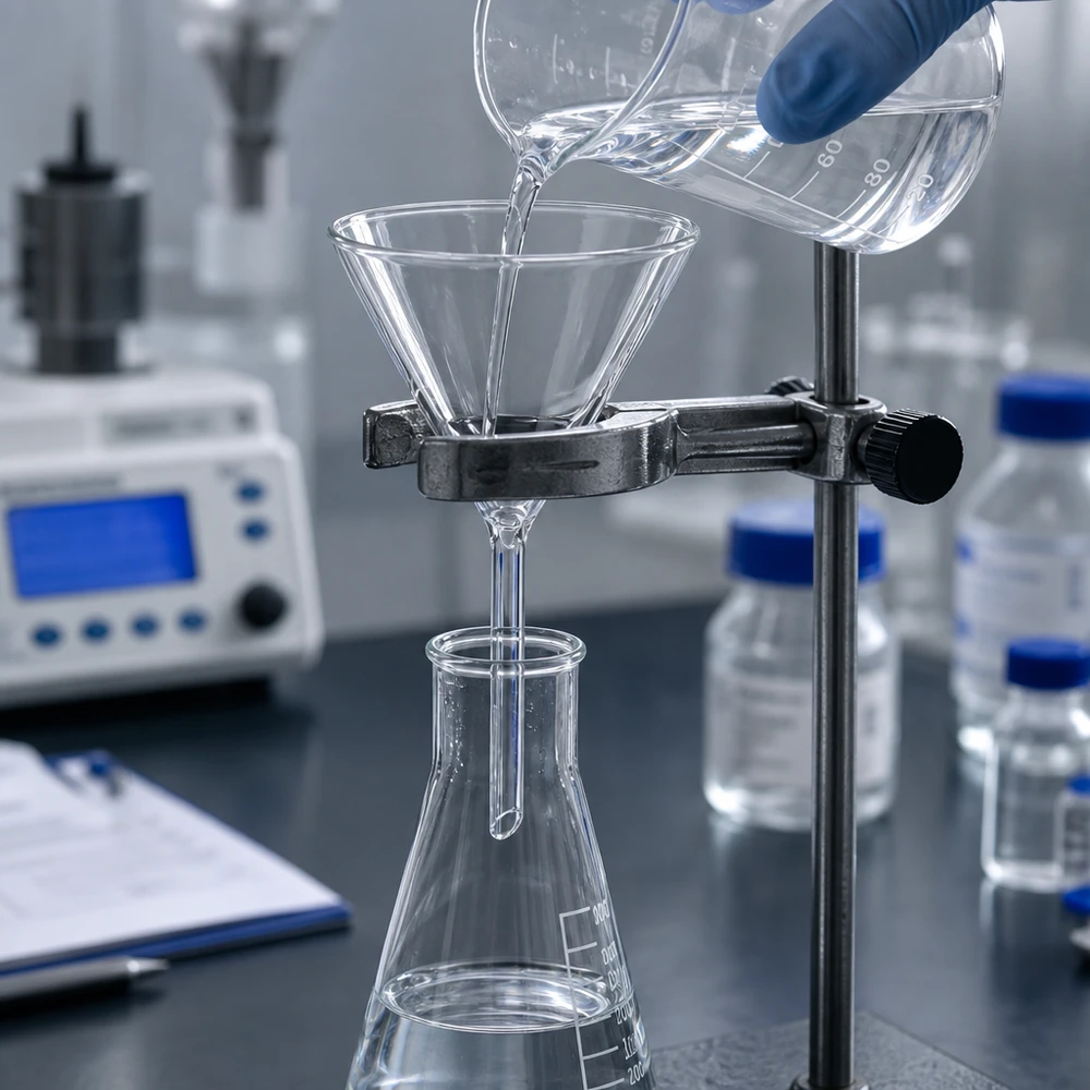 Glazen trechter Ø 80mm - kalk-soda-glas - 60° hoek Laboratoriumtrechter van kalk-sodaglas met een hoek van 60 graden en een diameter van 80 mm voor nauwkeurige filtratie