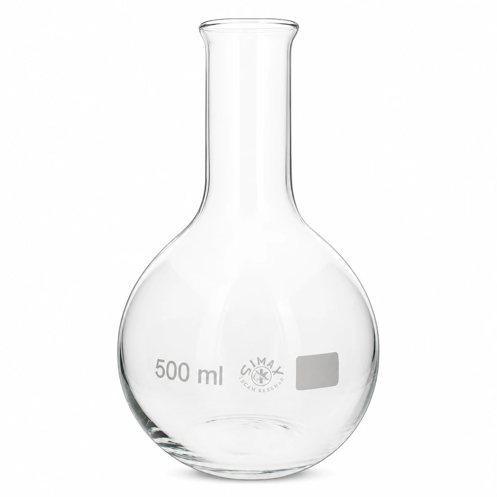Platbodem kolf 500ml nauwe hals borosilicaat met afgeronde rand Grote staande kolf van 500 ml met smalle hals voor onderzoek en training