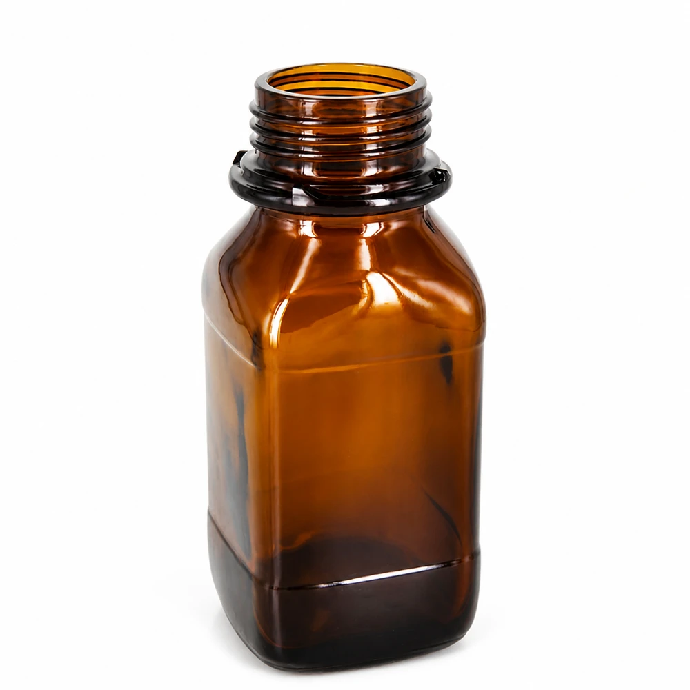 250 ml vierkante fles met wijde hals bruin glas met DIN 45 krans 250 ml chemiefles van amberkleurig glas met schroefdraad voor laboratoriumgebruik