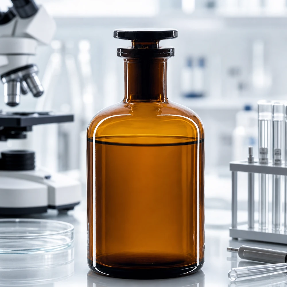 Apothekersfles 100 ml nauwe hals bruin glas incl. glazen stop Bruine glazen fles van 100 ml met smalle hals en glazen stop, voor laboratoriummonsters en vloeistoffen