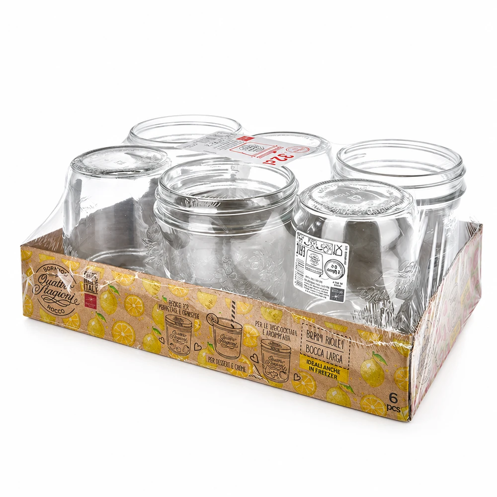 320ml "Quattro Stagioni" beker QS86mm Set van 6 Quattro Stagioni bekers 320 ml met schroefdeksel in verkoopverpakking voor conserveren en inblikken