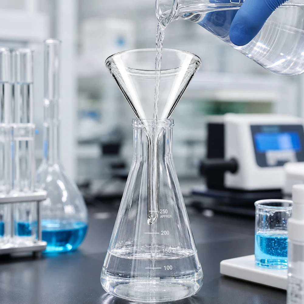 Glazen trechter Ø 45mm - kalk-soda-glas - 60° hoek Precisie glazen trechter met een diameter van 45 mm en een hoek van 60 graden voor laboratoriumwerk en analyse