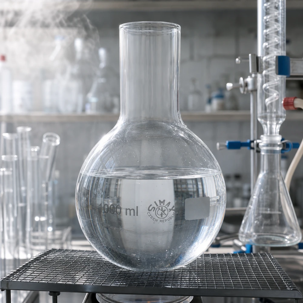 Platbodem kolf 1000ml wijde hals borosilicaat met afgeronde rand Dikwandige 1000 ml fles met wijde hals voor mechanisch veeleisende laboratoriumprocessen