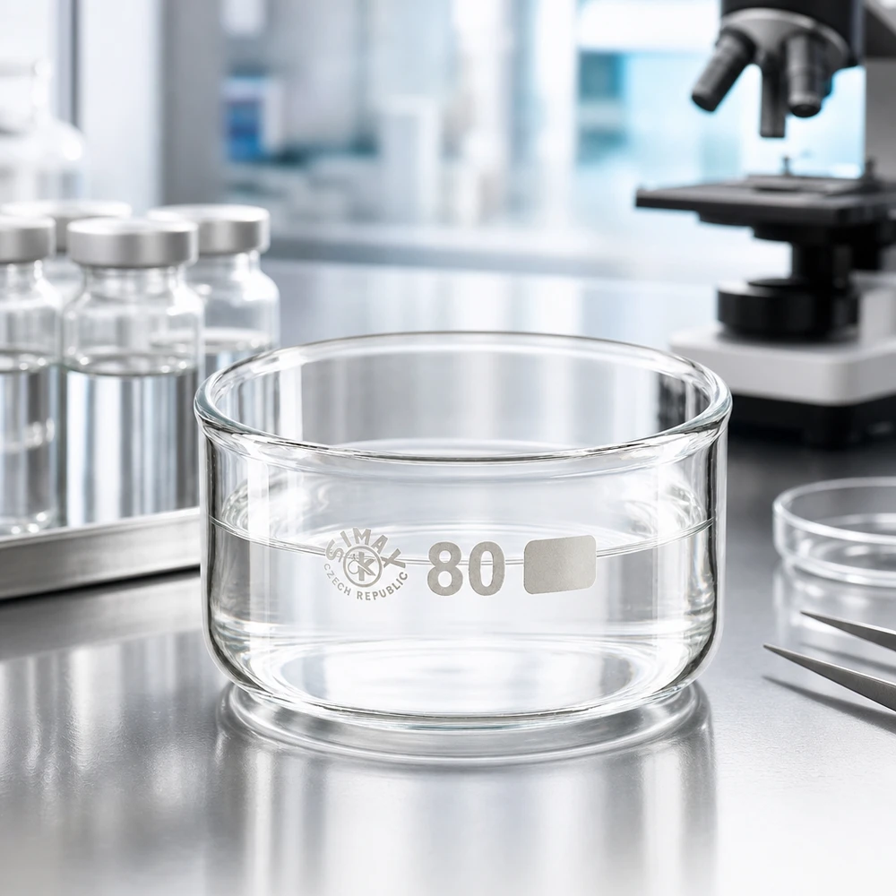 Kristalliseerschaal 150ml zonder schenktuit Ronde glazen schaal van 150 ml voor indampingsproeven en kristallisatie in het wetenschappelijk laboratorium