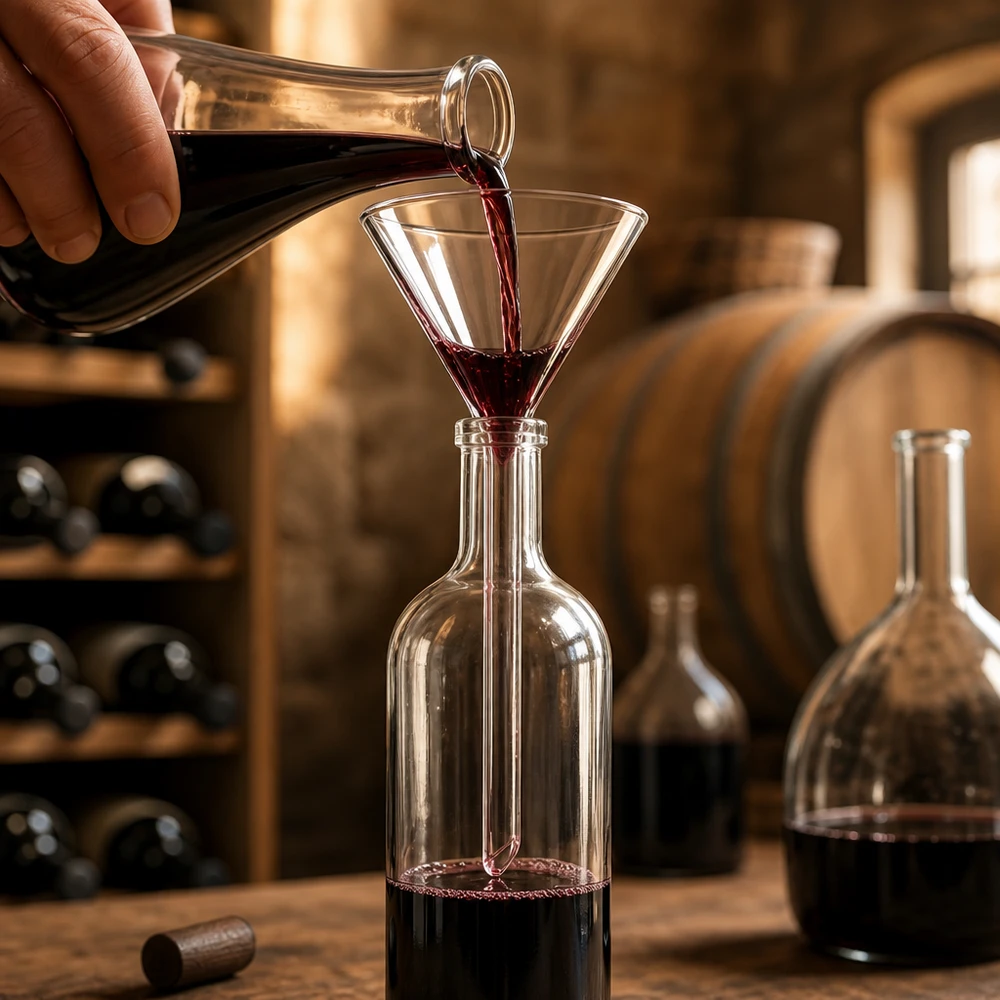 Glazen trechter Ø 55mm - kalk-soda-glas - 60° hoek Nauwkeurige glazen trechter met een diameter van 55 mm voor schoon decanteren in wijnflessen en karaffen