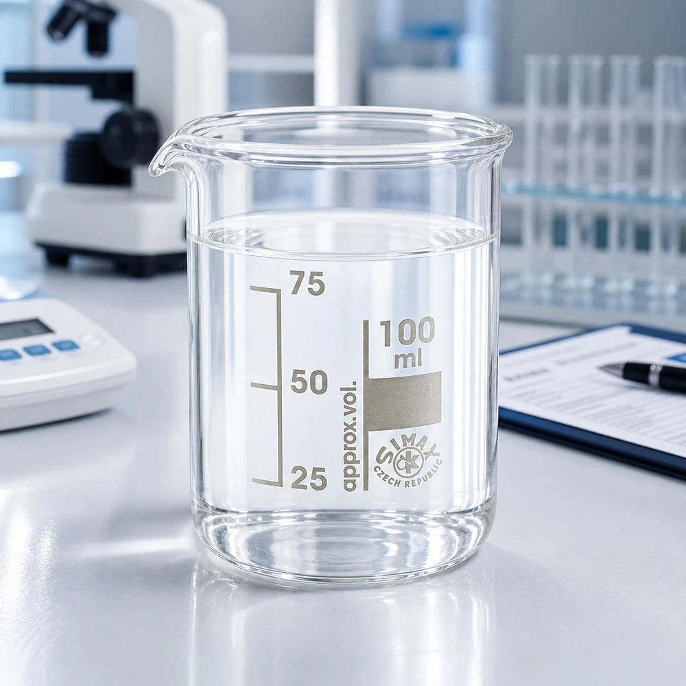Bekerglas 100 ml van hittebestendig borosilicaatglas (laag model) Transparant bekerglas 100 ml van borosilicaatglas met nauwkeurige volumeschaal voor laboratoriumtoepassingen