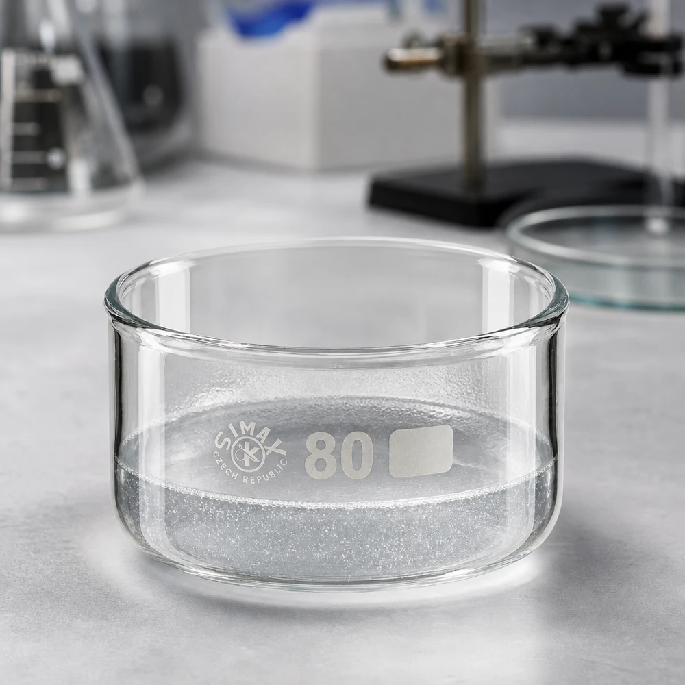 Stevige laboratoriumglazen schaal van 150 ml, helder glas, cilindrisch en plat, voor indampen en kristallisatie