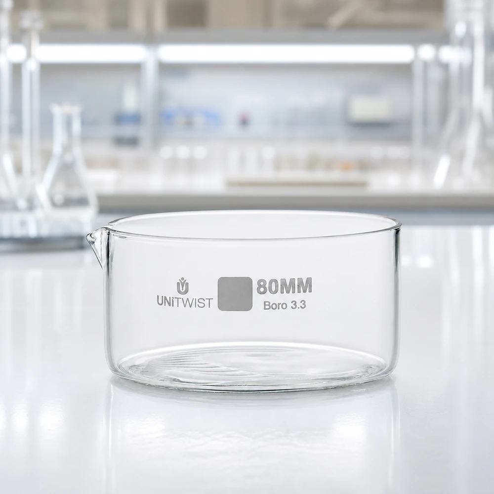 Kristalliseer schaal ø80mm borosilicaatglas UNiTWIST UNiTWIST kristallisatieschaal 80 mm, hittebestendig borosilicaatglas 3.3, laboratoriumkwaliteit