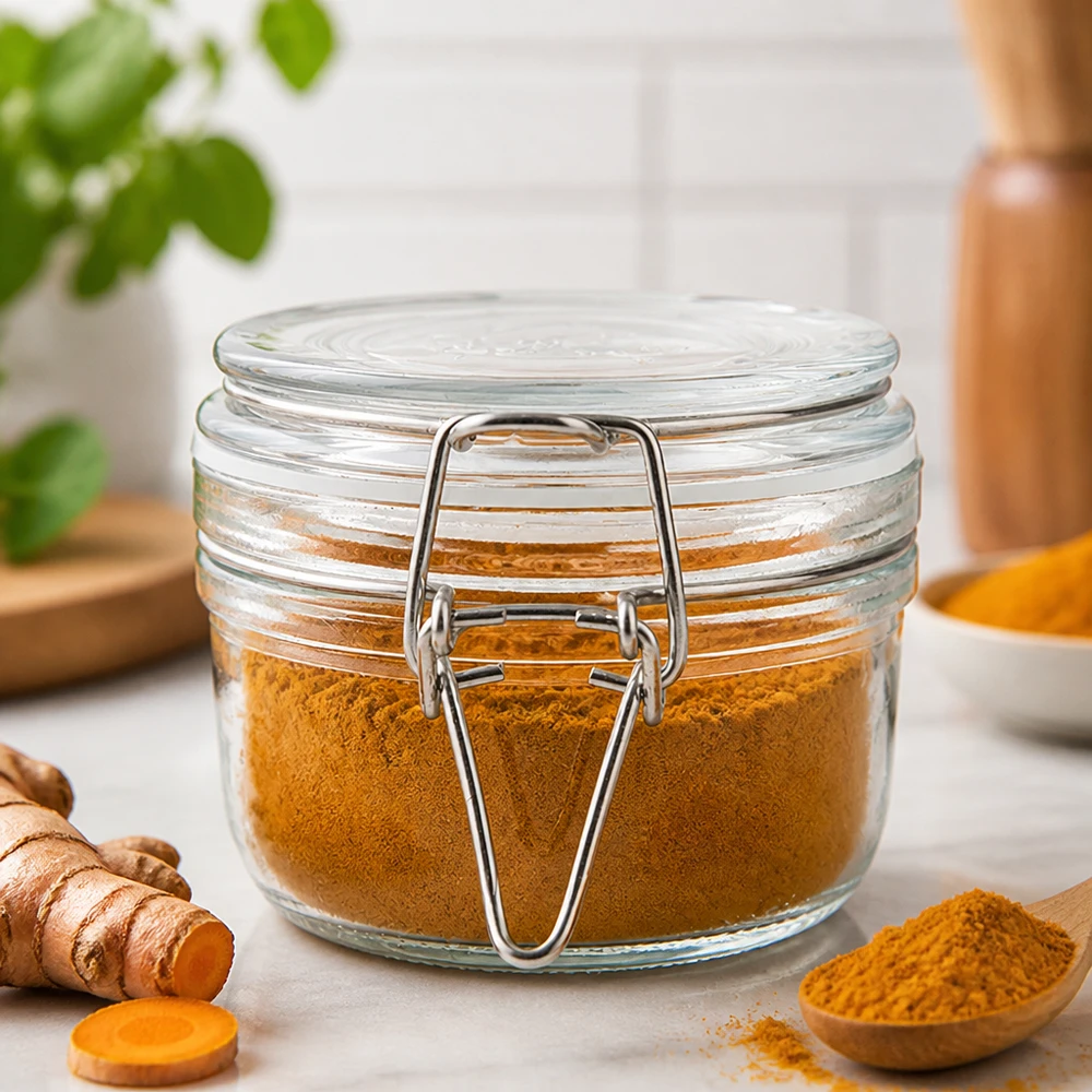 200 ml voorraadpot type S met scharnierende top UN. Klein voorraadpotje van 200 ml met draaidop, ideaal voor specerijen en kruiden in de keuken