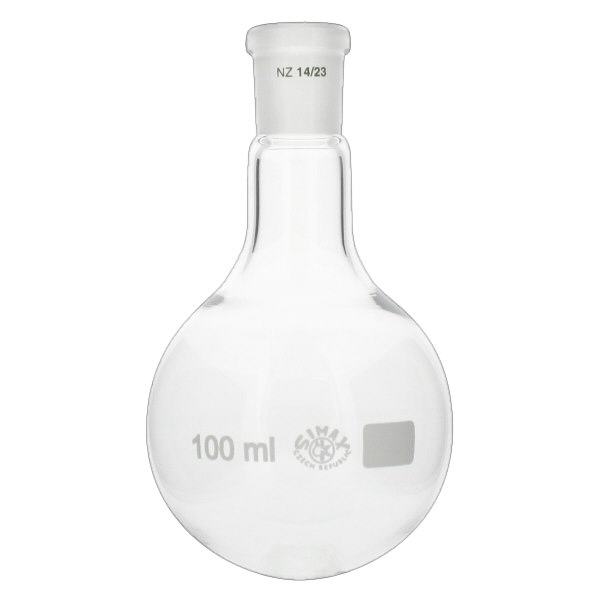 Platbodem kolf 100ml nauwe hals borosilicaat met slijpstuk 14/23