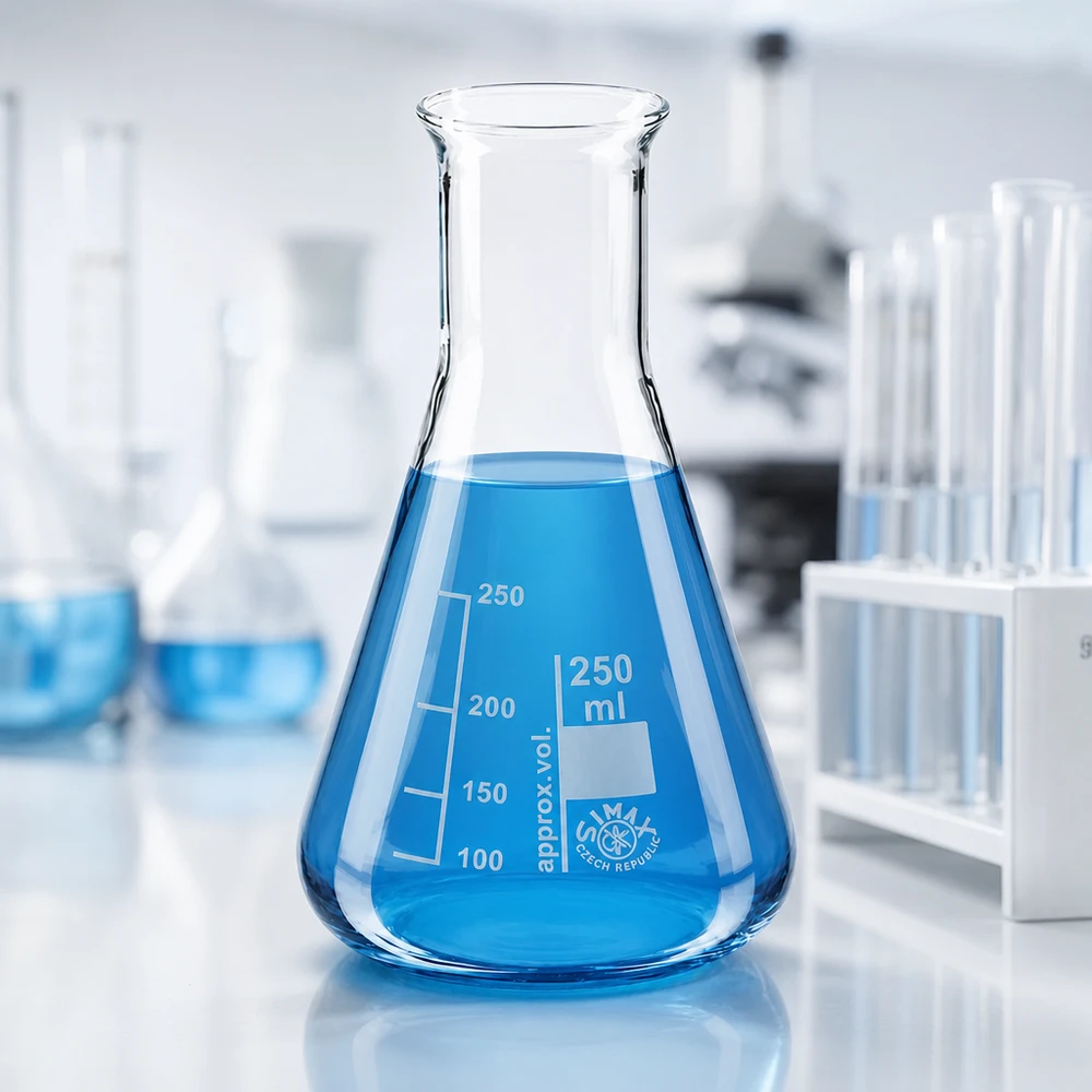 Erlenmeyer 250ml nauwe hals borosilicaat met afgeronde rand 250 ml laboratoriumglaswerk met conische vorm en maatverdeling voor kwantitatieve analyses