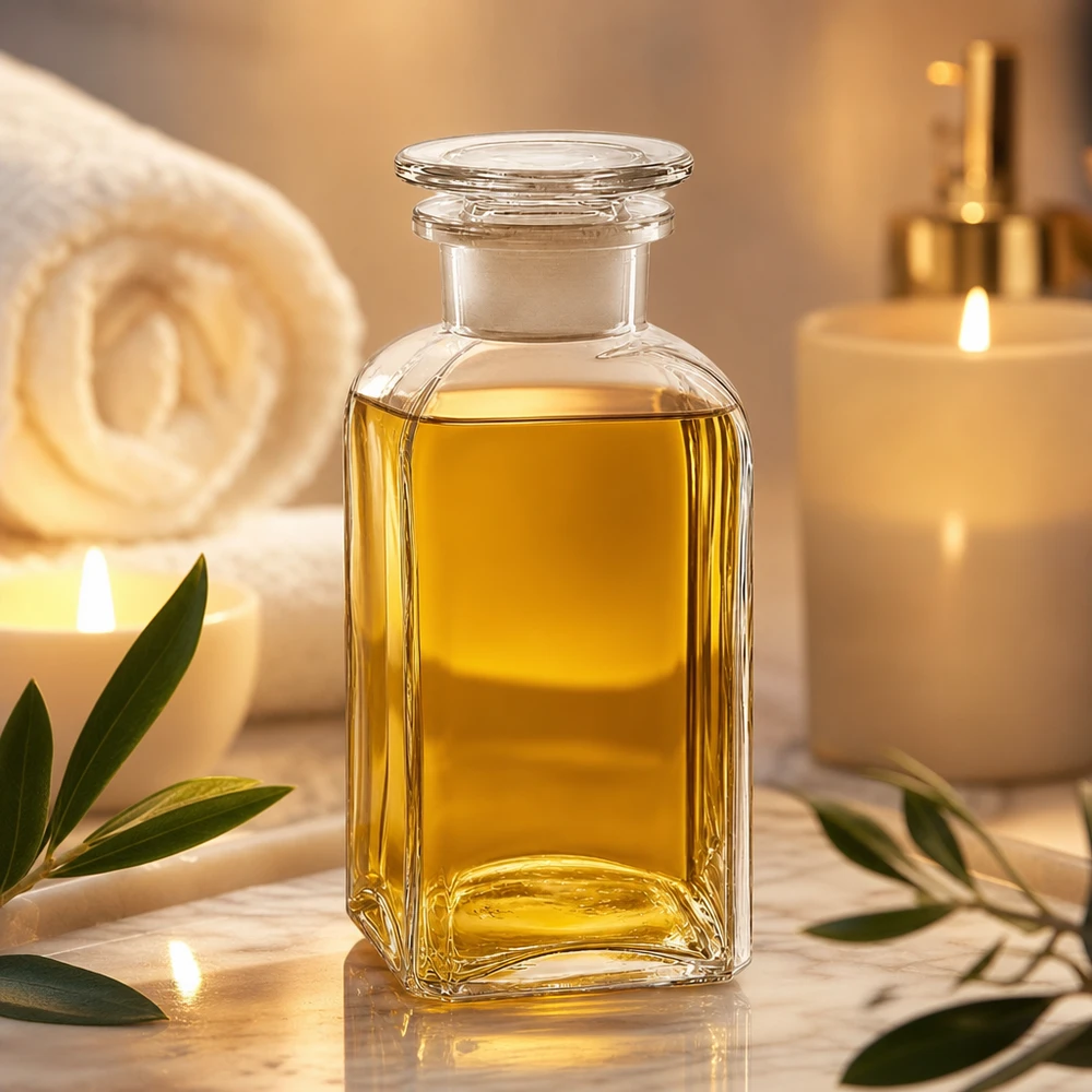 Vierkant-apothekersfles 350 ml wijde hals helder glas incl. glazen stop Stijlvolle vierkante, heldere laboratoriumfles van 350 ml met glazen stop, voor aromatherapie en wellness
