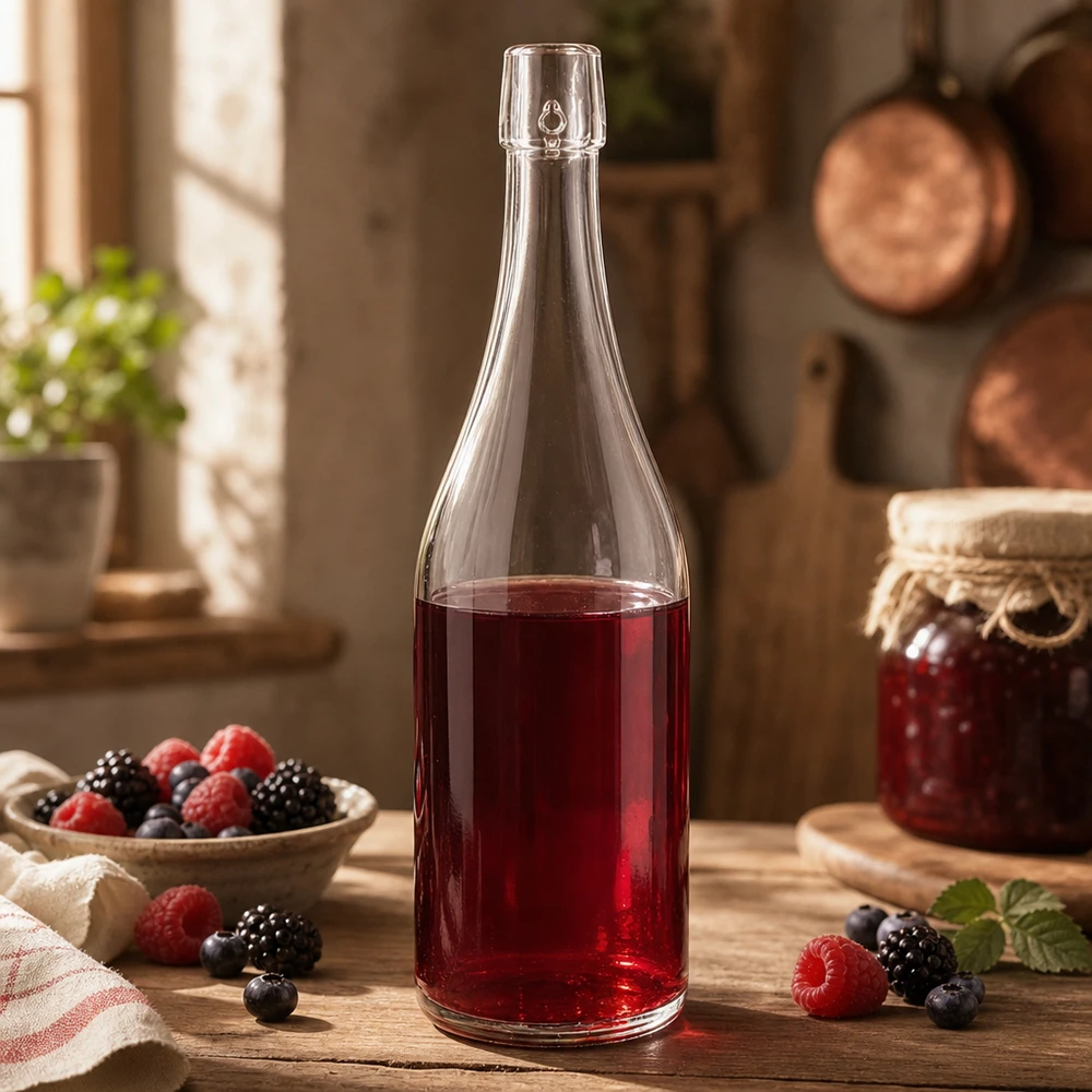 750 ml UNiTWIST glazen fles gevuld met bessensap uit de rustieke keuken bosbessen frambozen bramen Toepassing