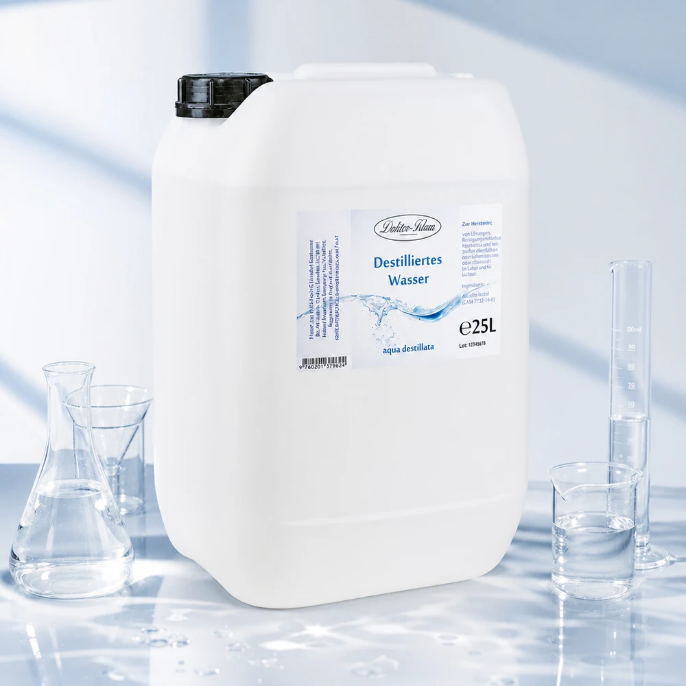 25 liter gedestilleerd water - Aqua dest in blanke premium jerrycan van Doktor Klaus Doktor-Klaus gedestilleerd water 25 liter jerrycan met ergonomisch handvat en schenktuit