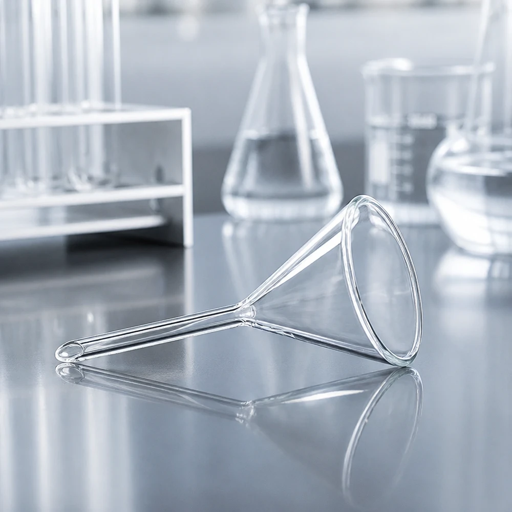 Glazen trechter Ø 35mm - borosilicaat 3.3 - 60° hoek Transparante laboratoriumtrechter van hoogwaardig borosilicaatglas met een diameter van 35 mm voor professioneel laboratoriumwerk
