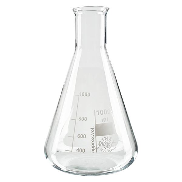 Erlenmeyer 1000ml nauwe hals borosilicaat met afgeronde rand Erlenmeyer 1000ml nauwe hals borosilicaat met afgeronde rand