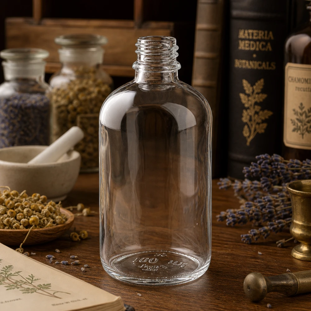 Helder glazen fles 100ml 100ml ApoGlas apothekersfles in klassiek ontwerp voor traditionele medicijnen en natuurlijke remedies