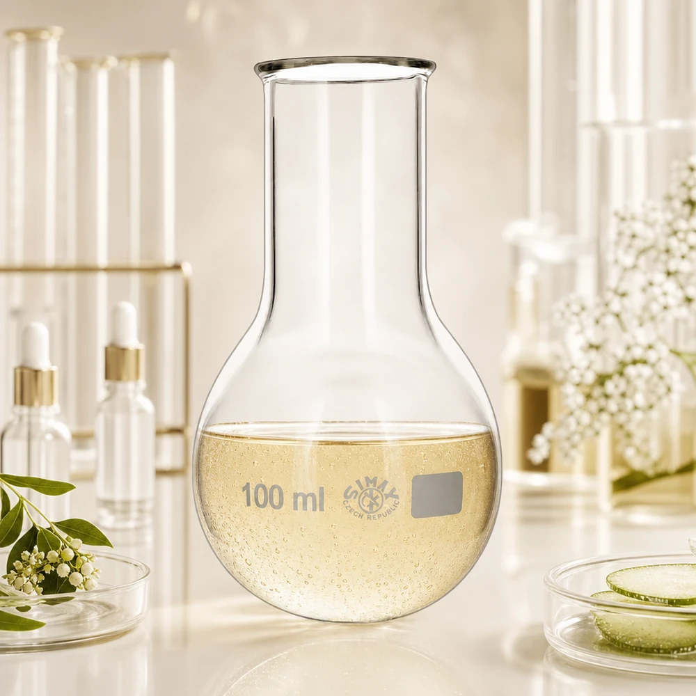 Platbodem kolf 100ml wijde hals borosilicaat met afgeronde rand Kwaliteitsglasfles 100ml met schaalverdeling voor exacte volumemeting