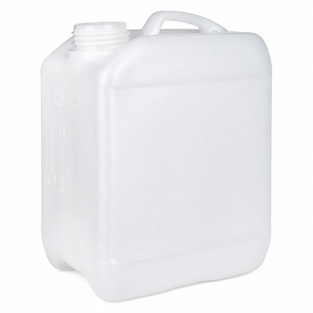 2,5l jerrycan, UN-toelating, zonder schroefsluiting Compacte jerrycan van 2,5 liter, gemaakt van wit polyethyleen, met geïntegreerd handvat