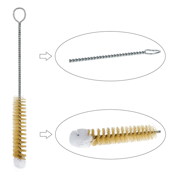 Ronde reinigingsborstel met katoenen kop ⌀12mm. Ideaal voor het schoonmaken van reageerbuizen. Natuurlijk haar en katoen. Totale lengte 15 cm.