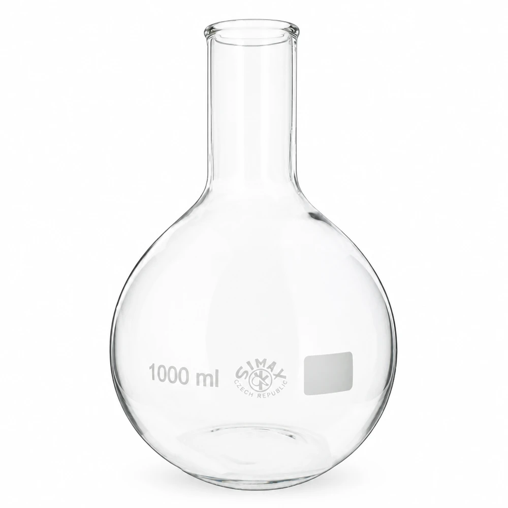 Platbodem kolf 1000ml nauwe hals borosilicaat met afgeronde rand Transparante 1000ml flacon met smalle hals - robuust laboratoriumglaswerk voor wetenschappelijk werk