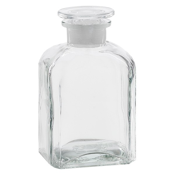 Vierkant-apothekersfles 500 ml wijde hals helder glas incl. glazen stop Vierkant-apothekersfles 500 ml wijde hals helder glas incl. glazen stop