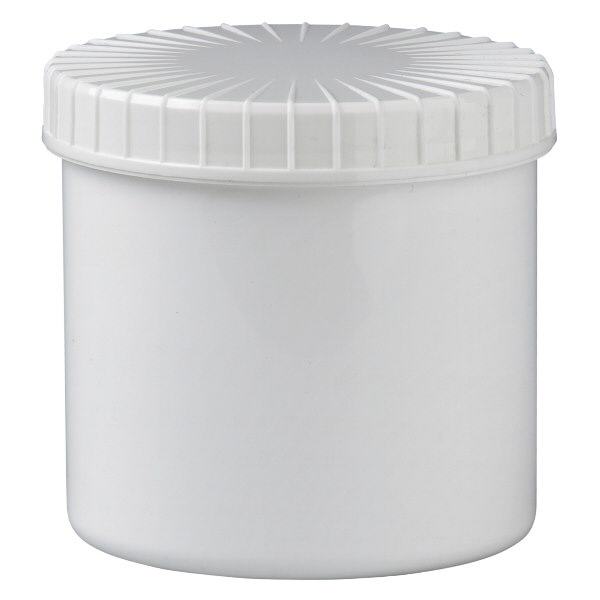 Kunststof pot 375 ml transparant met geribbeld wit schroefdeksel van PE, type sluiting Standaard Kunststof pot 375 ml transparant met geribbeld wit schroefdeksel van PE, type sluiting Standaard