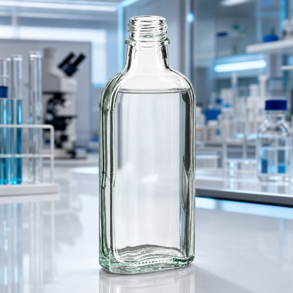 100 ml witte meplatfles met DIN 22 monding Kleine, doorzichtige Meplat-fles van 100 ml DIN22 voor chemische en medische laboratoriumvloeistoffen