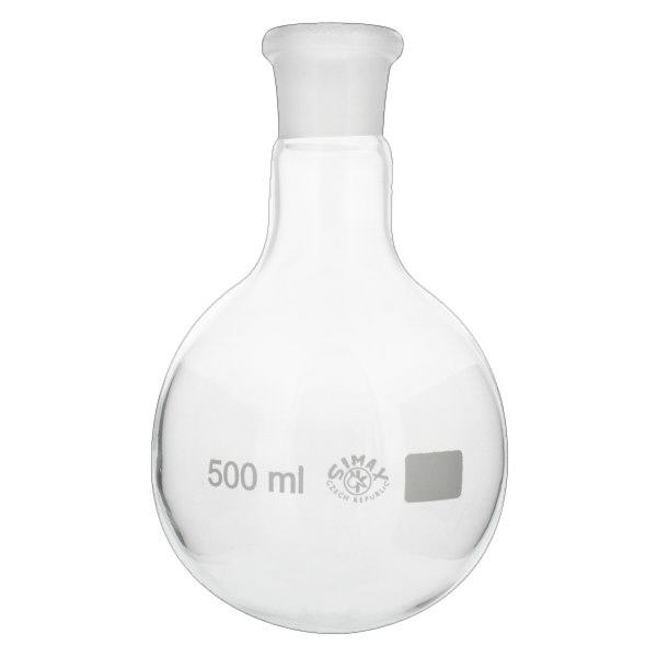 Platbodem kolf 500ml wijde hals borosilicaat met slijpstuk 29/32