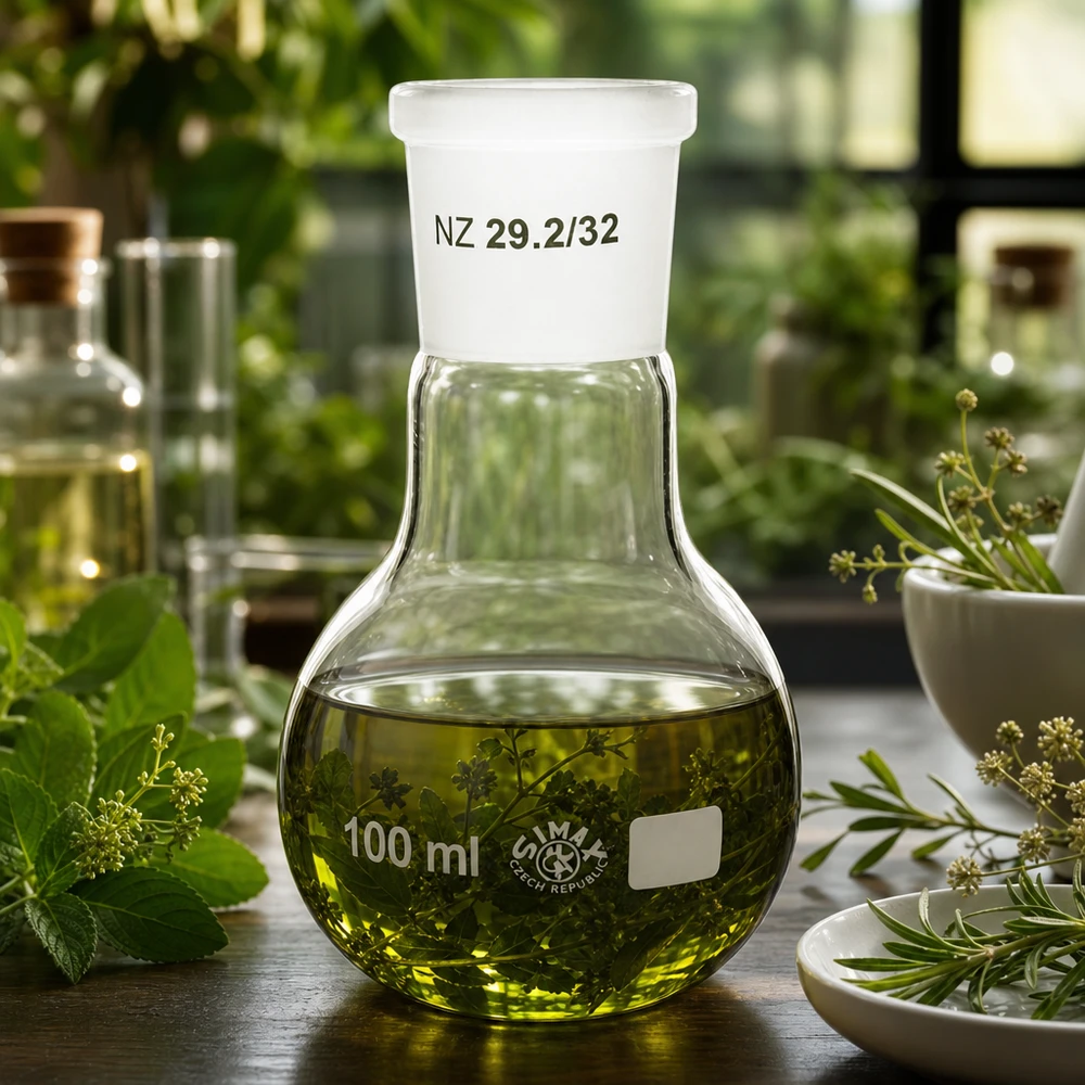 Platbodem kolf 100ml wijde hals borosilicaat met slijpstuk 29/32 Stevige rechtopstaande kolf van 100 ml met brede basis en standaard geslepen 29/32 voor een stevige standaard