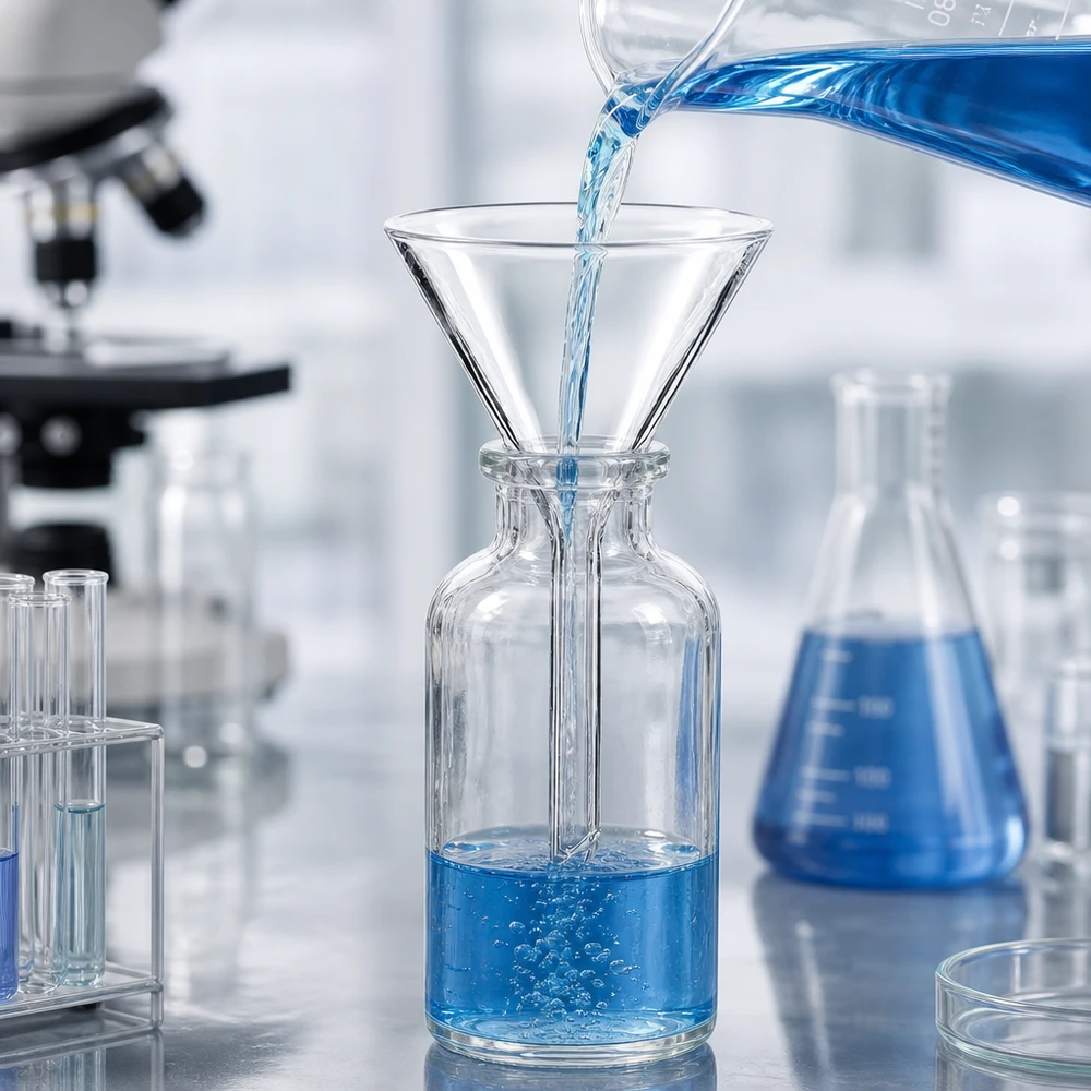 Glazen trechter Ø 45mm - borosilicaat 3.3 - 60° hoek Laboratorium trechter gemaakt van borosilicaat met een hoek van 60 graden en een opening van 45 mm voor nauwkeurig decanteren