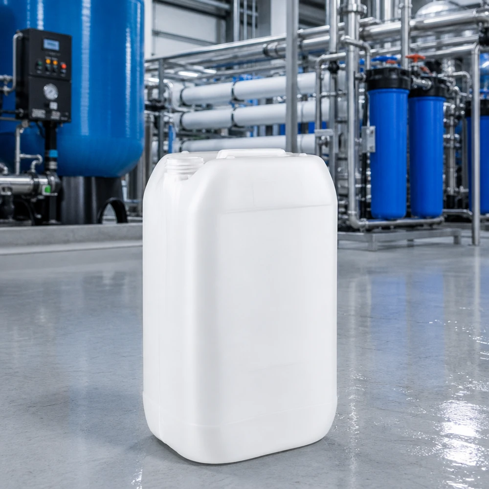 Hygiënische jerrycan van 15 liter zonder schroefdop in een professionele filterinstallatie