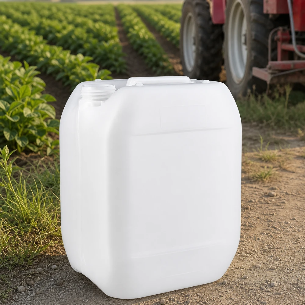 HDPE-jerrycan van 10 liter zonder dop, met schroefhals aan de zijkant en geïntegreerde draaggreep