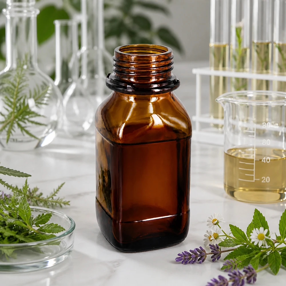 250 ml vierkante fles met wijde hals bruin glas met DIN 45 krans Brede halsfles van amberglas van 250 ml voor nauwkeurige dosering van laboratoriumchemicaliën