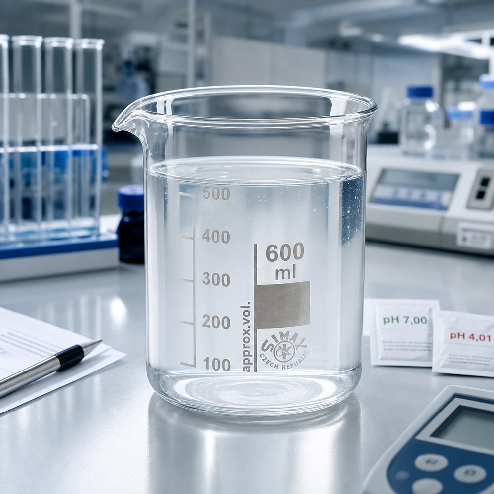 Bekerglas 600 ml van hittebestendig borosilicaatglas (laag model) Transparant bekerglas 600 ml van borosilicaatglas met lage vorm voor professionele metingen in het laboratorium