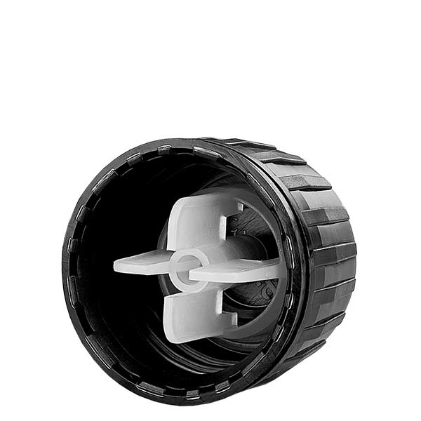 Schroefdop 28mm zwart voor medicijnflesjes met OV-ring Schroefdop 28mm zwart voor medicijnflesjes met OV-ring