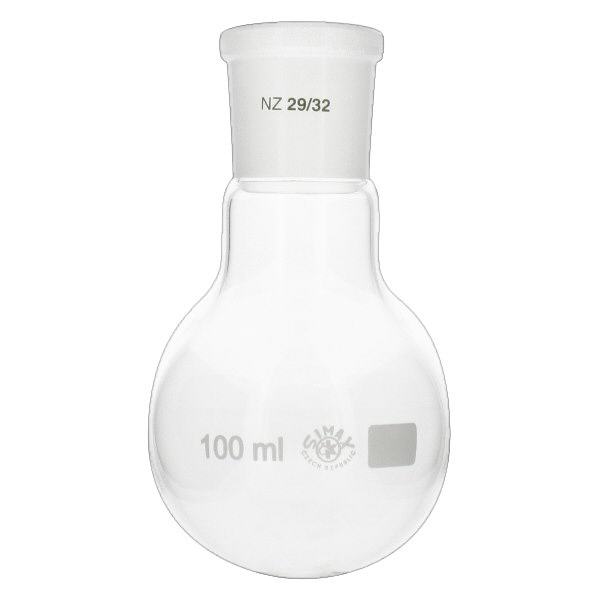 Platbodem kolf 100ml wijde hals borosilicaat met slijpstuk 29/32
