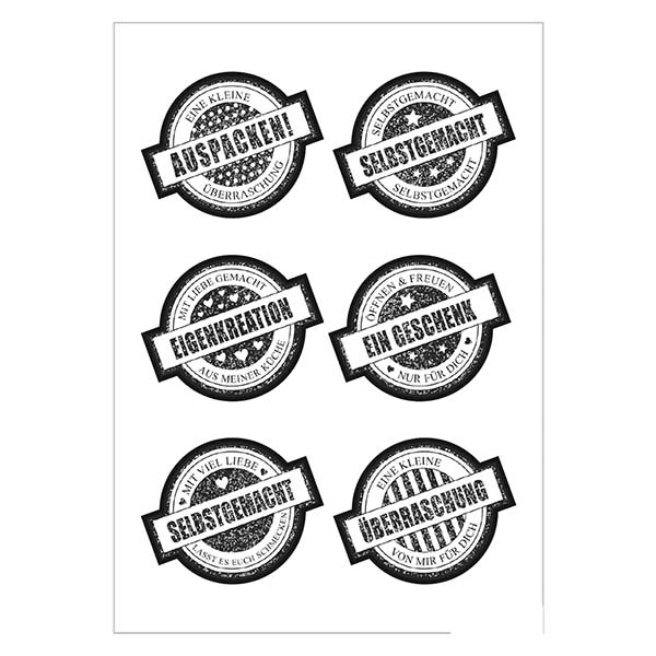 Sticker “Cadeau” (12 stickers met glitter) ø34mm | 2 vellen = 12 papieren stickers.