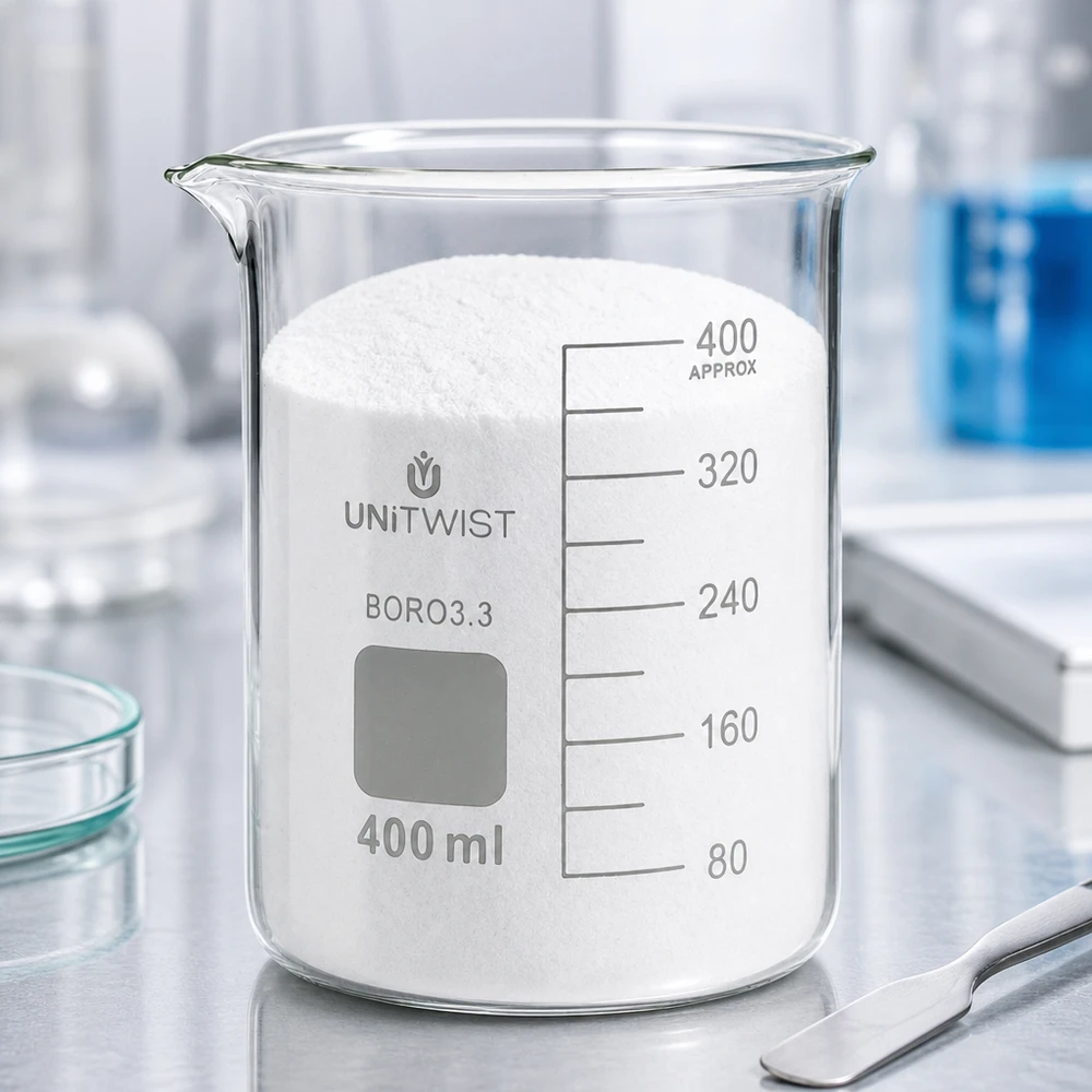 Chemisch bekerglas 400 ml, borosilicaat, UNiTWIST, met uitgietmond en milliliterschaal
