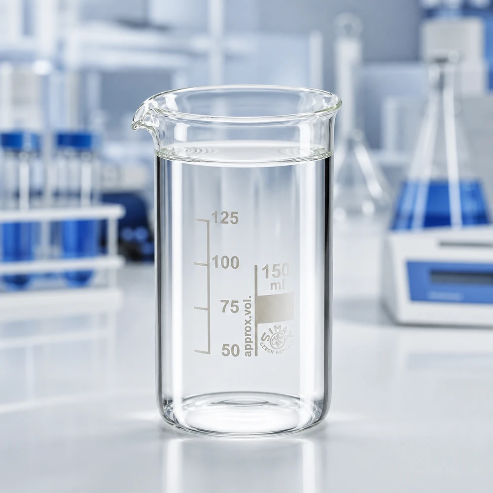 Bekerglas 150ml van hittebestendig borosilicaatglas (hoog model) Lege laboratoriumbeker van 150 ml, hoog model, van borosilicaatglas met schaalverdeling, van SIMAX Tsjechië